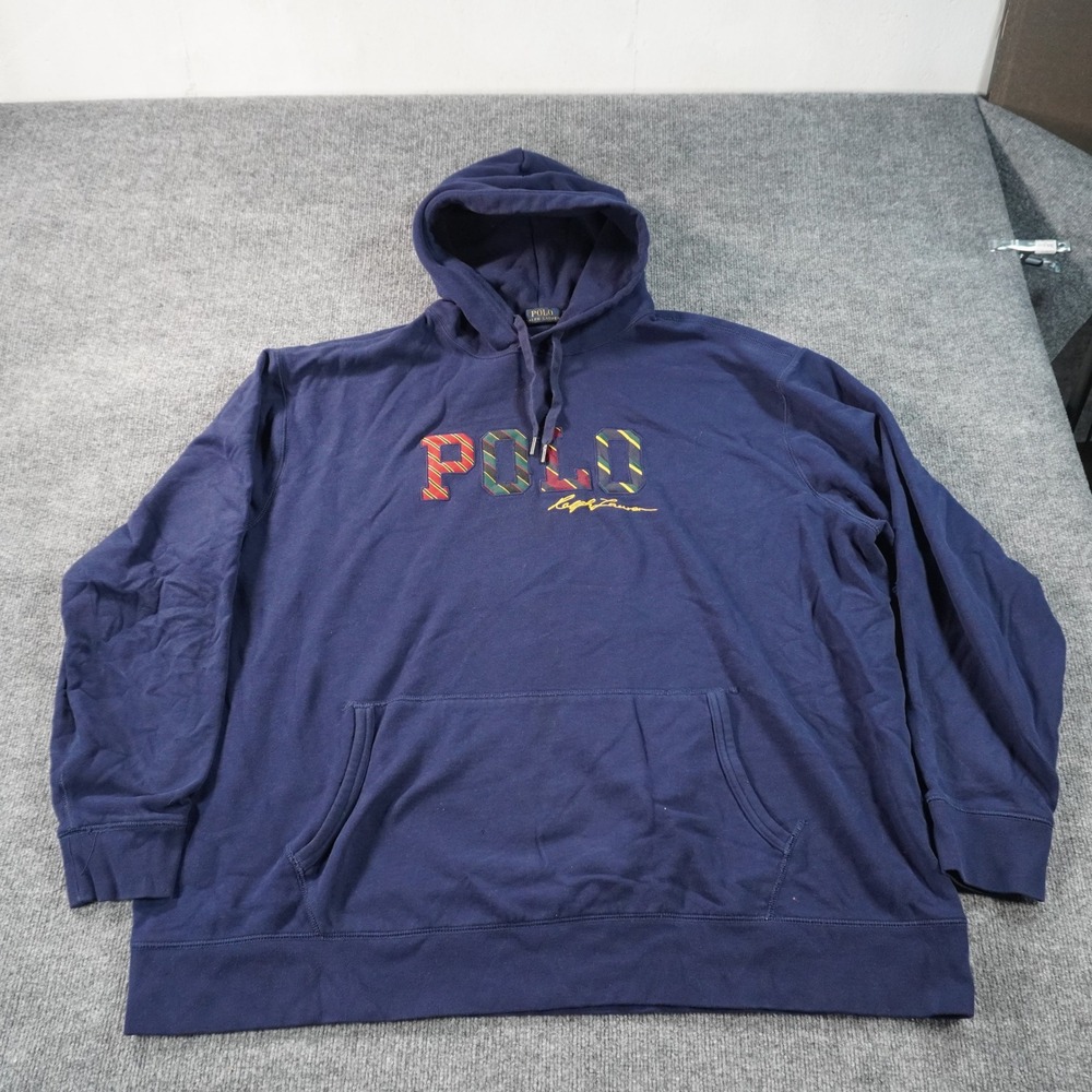 Polo Ralph Lauren Hoodie Mens 4XLT Navy Blue Plaid Logo Pullover Sweatshirt